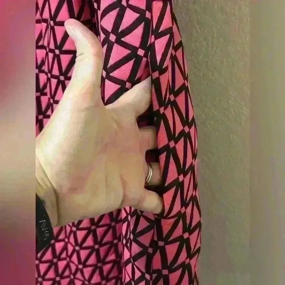 Kaari Blue Pink & Black Geometric Jacquard Sleeveless Fit & Flare Dress Punk 12 - Picture 3 of 6